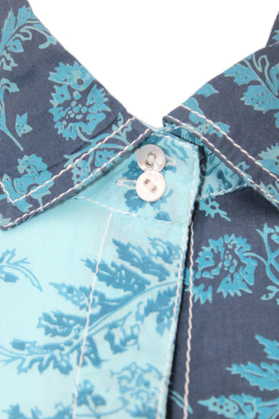 Cino Womens Light Blue Floral Cotton Button-Up 3/4 Sleeve Blouse Size XS