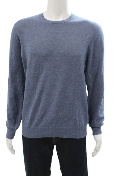 89 Men Mens Pullover Sweater Blue Wool Cashmere Crew Neck Long Sleeve Size L