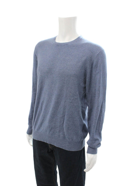 89 Men Mens Pullover Sweater Blue Wool Cashmere Crew Neck Long Sleeve Size L
