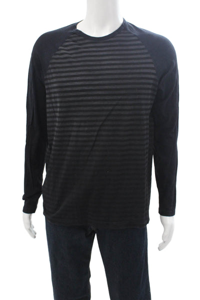 Splendid Mens Striped Black Cotton Crew Neck Long Sleeve T-Shirt Size L
