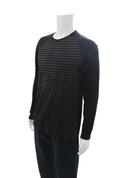Splendid Mens Striped Black Cotton Crew Neck Long Sleeve T-Shirt Size L