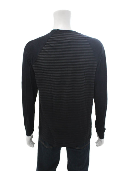 Splendid Mens Striped Black Cotton Crew Neck Long Sleeve T-Shirt Size L