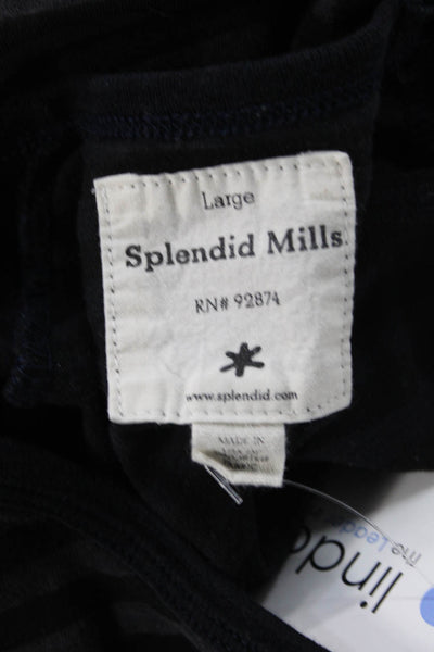 Splendid Mens Striped Black Cotton Crew Neck Long Sleeve T-Shirt Size L
