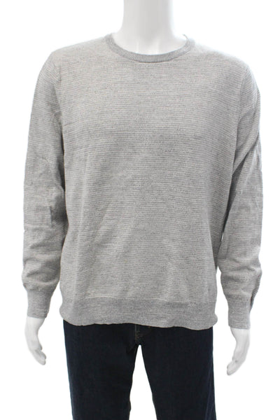 J Crew Mens Gray Striped Cotton Crew Neck Pullover Long Sleeve Size L