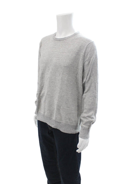 J Crew Mens Gray Striped Cotton Crew Neck Pullover Long Sleeve Size L