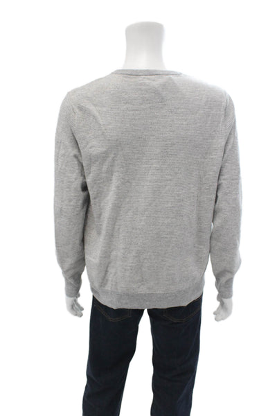 J Crew Mens Gray Striped Cotton Crew Neck Pullover Long Sleeve Size L