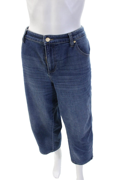 Liverpool Los Angeles Women Wide Leg Cropped Dark Blue Jeans Button Size 14
