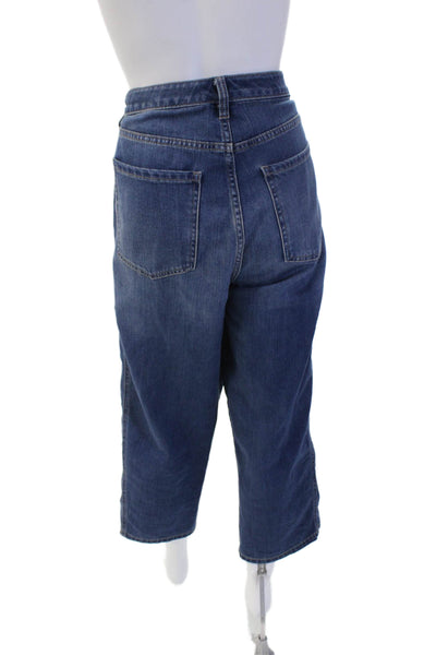 Liverpool Los Angeles Women Wide Leg Cropped Dark Blue Jeans Button Size 14