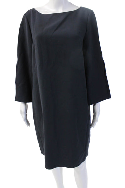 Lafayette 148 New York Womens Black Shift Dress Long Sleeve Zip Size L