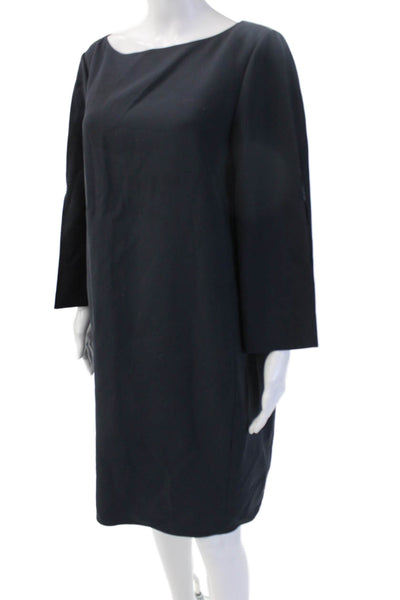 Lafayette 148 New York Womens Black Shift Dress Long Sleeve Zip Size L
