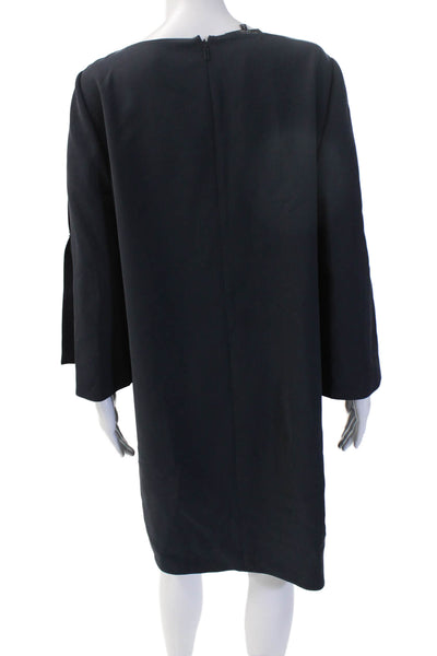 Lafayette 148 New York Womens Black Shift Dress Long Sleeve Zip Size L