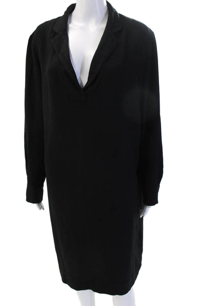 Gerard Darel Women Shift Dress Black V-Neck Long Sleeve Button Size 44
