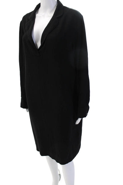 Gerard Darel Women Shift Dress Black V-Neck Long Sleeve Button Size 44