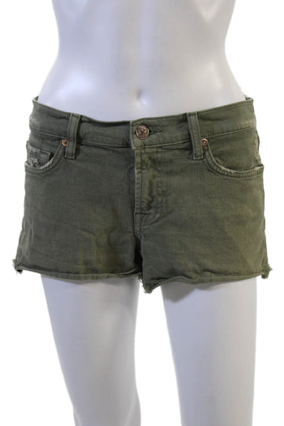 7 For All Mankind Unisex Army Green Shorts Cotton Spandex Size 27