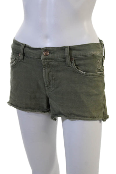 7 For All Mankind Unisex Army Green Shorts Cotton Spandex Size 27