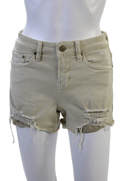Mica Unisex Beige Grunge Button Cotton Spandex Shorts Size XS