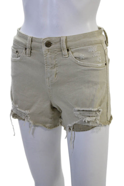 Mica Unisex Beige Grunge Button Cotton Spandex Shorts Size XS