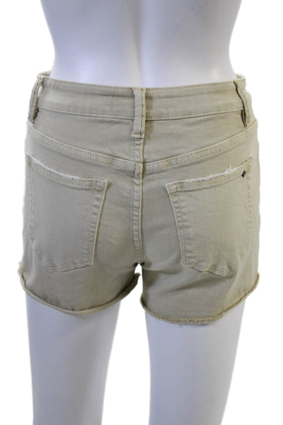 Mica Unisex Beige Grunge Button Cotton Spandex Shorts Size XS