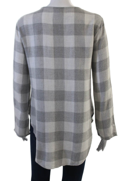 Cloth & Stone Women Gray Plaid Tunic Blouse Lace Up Rayon Long Sleeve Size S