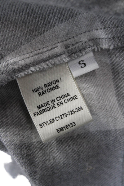 Cloth & Stone Women Gray Plaid Tunic Blouse Lace Up Rayon Long Sleeve Size S