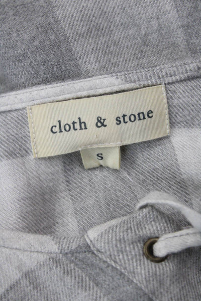 Cloth & Stone Women Gray Plaid Tunic Blouse Lace Up Rayon Long Sleeve Size S