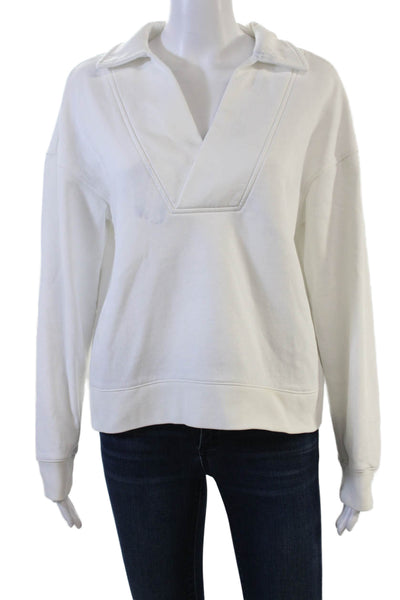 Banana Republic Women White V-Neck Long Sleeve Sweatshirt Petite Size S