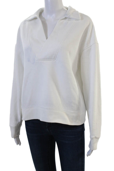 Banana Republic Women White V-Neck Long Sleeve Sweatshirt Petite Size S