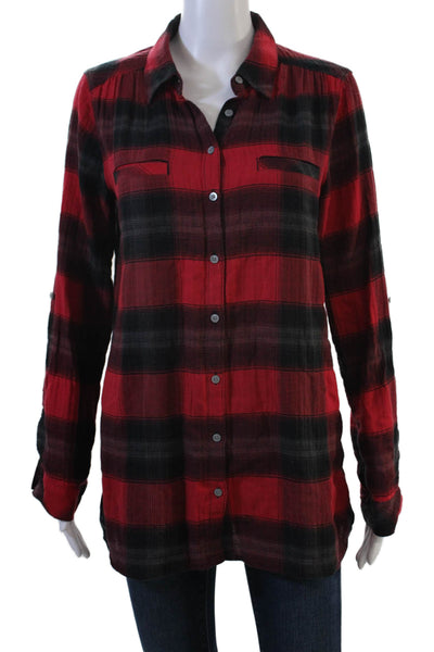 C&C California Women Black Plaid Tunic Button-Up Long Sleeve Size S