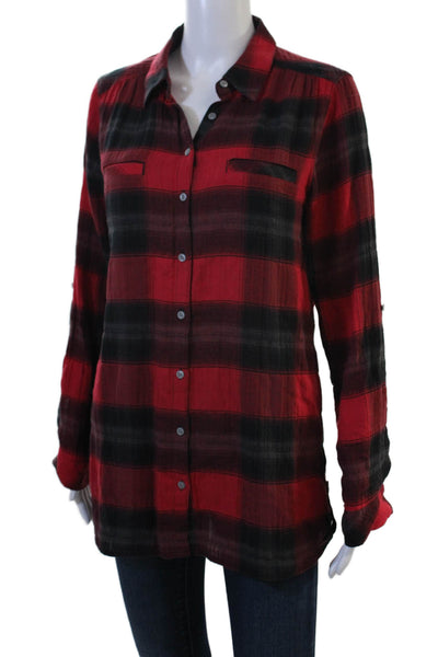 C&C California Women Black Plaid Tunic Button-Up Long Sleeve Size S