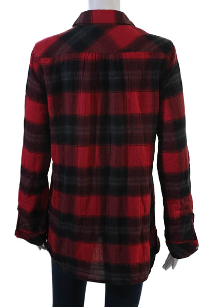 C&C California Women Black Plaid Tunic Button-Up Long Sleeve Size S