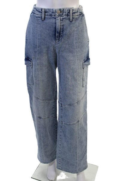 L'Agence Womens Wide Leg Jeans Light Blue High Rise Button Closure Size 26
