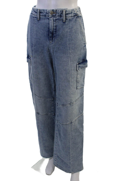 L'Agence Womens Wide Leg Jeans Light Blue High Rise Button Closure Size 26