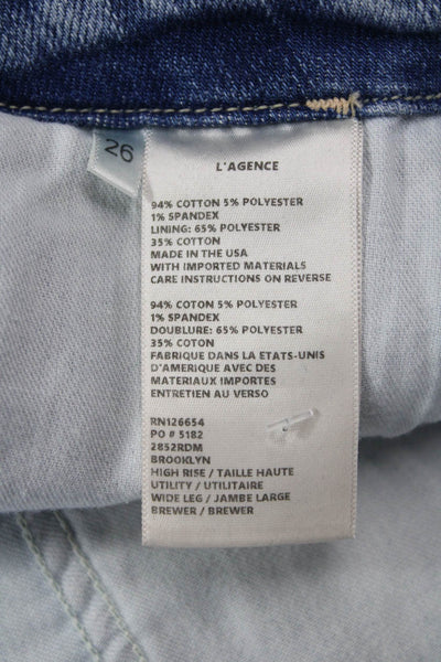 L'Agence Womens Wide Leg Jeans Light Blue High Rise Button Closure Size 26