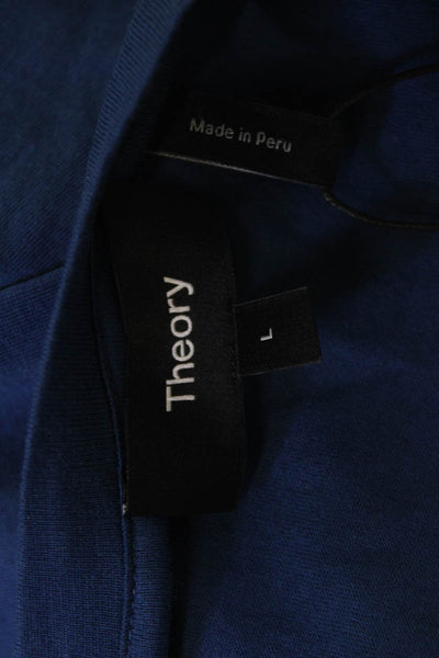 Theory Womens Basic Short Sleeve Crew Neck Pima Cotton T-Shirt Blue Size L