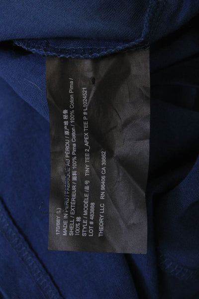 Theory Womens Basic Short Sleeve Crew Neck Pima Cotton T-Shirt Blue Size L