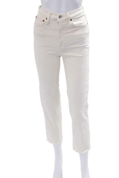 Re/Done Womens White High Rise Cropped Straight Ankle Jeans Size 25