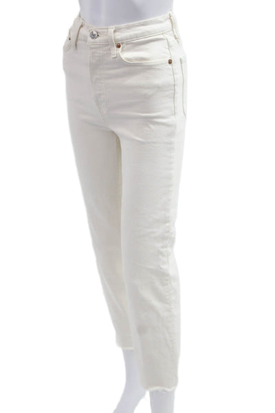 Re/Done Womens White High Rise Cropped Straight Ankle Jeans Size 25