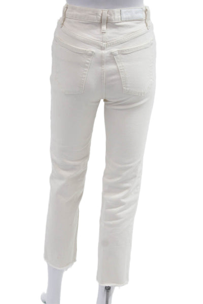 Re/Done Womens White High Rise Cropped Straight Ankle Jeans Size 25