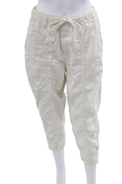 Zara Womens Cargo Capri Drawstring Cotton Blend Beige Pants Size S