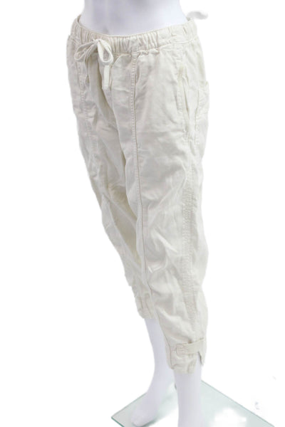 Zara Womens Cargo Capri Drawstring Cotton Blend Beige Pants Size S