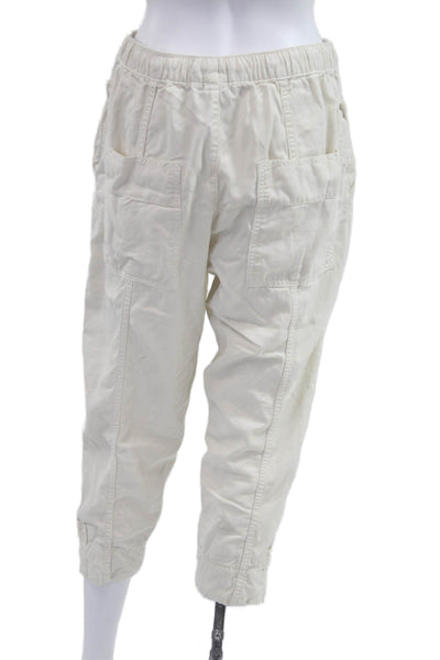 Zara Womens Cargo Capri Drawstring Cotton Blend Beige Pants Size S