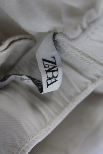 Zara Womens Cargo Capri Drawstring Cotton Blend Beige Pants Size S