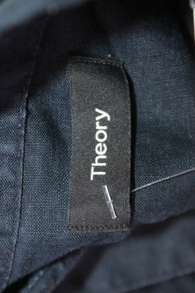 Theory Women Dark Blue Collared Long Sleeve Button-Up Top Size M