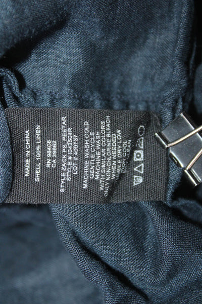 Theory Women Dark Blue Collared Long Sleeve Button-Up Top Size M