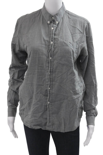 Sandro Unisex Designer Gray Cotton Collared Button-Up Shirt Long Sleeve Size S