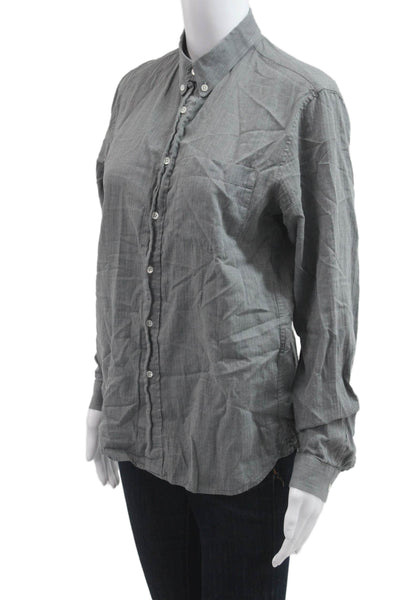 Sandro Unisex Designer Gray Cotton Collared Button-Up Shirt Long Sleeve Size S