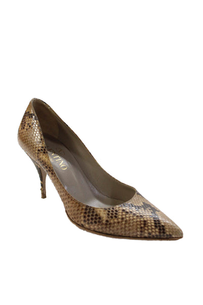 Valentino Garavani Womens Stiletto Pointed Toe Snakeskin Pumps Brown Size 40