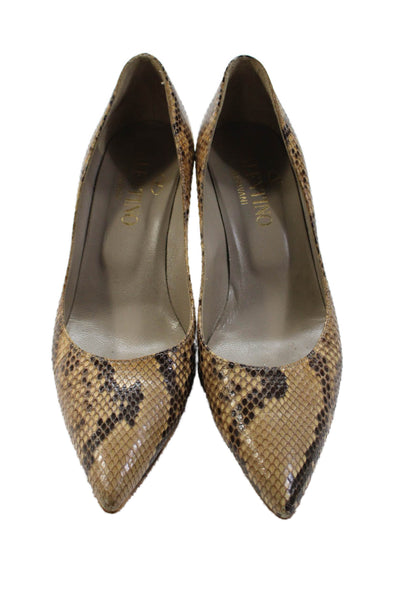 Valentino Garavani Womens Stiletto Pointed Toe Snakeskin Pumps Brown Size 40
