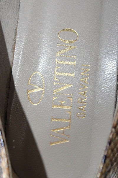 Valentino Garavani Womens Stiletto Pointed Toe Snakeskin Pumps Brown Size 40
