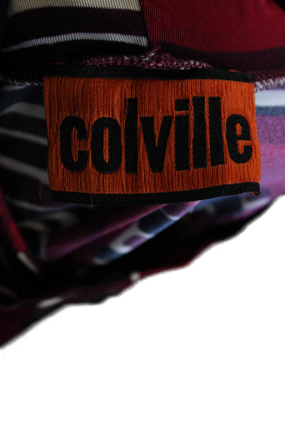 Colville Women Mock Neck Long Sleeve Top Red Modal Blend Geometric Size S